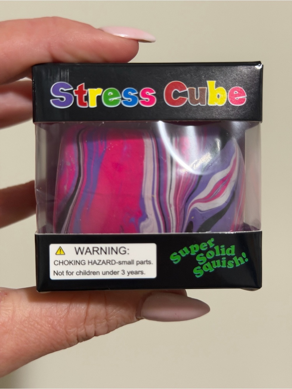 Swirl Sugar Stress Cube Squishy Toy - Pink & Purple Marble Swirl Cube